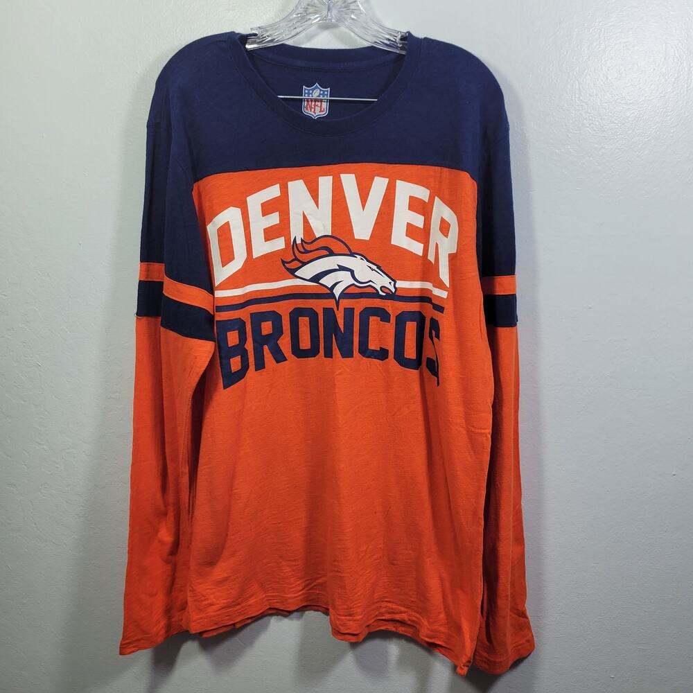 Denver Bronco's Men's Orange & Navy NFL Long Sleeve T Shirt Size L 12925-1243 - Picture 1 of 6